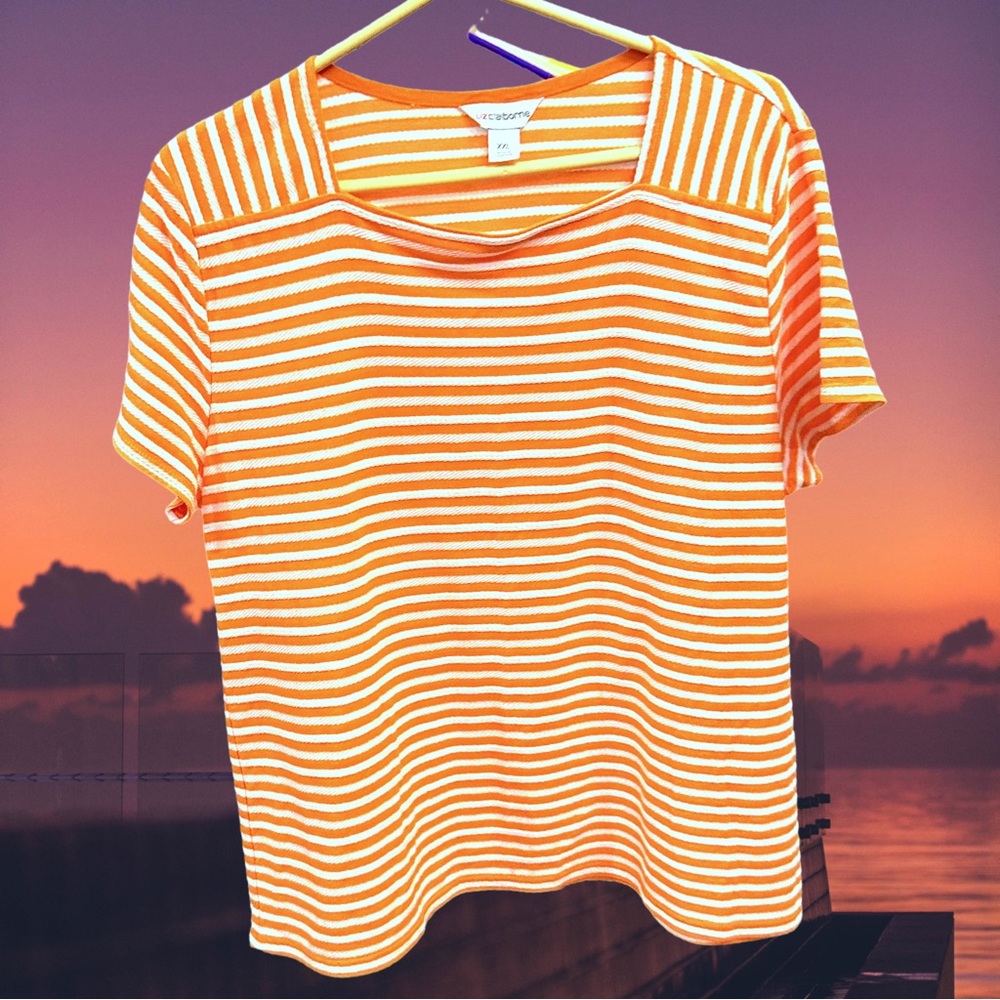 Liz Claiborne Women’s plus-size Orange & White Striped Square-neck Top💜💜XXL